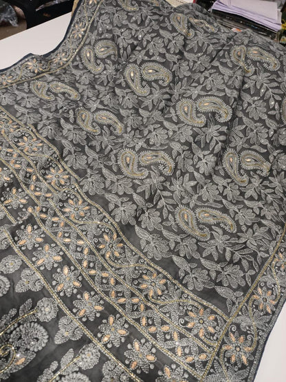 Handmade chikankari gottapatti saree