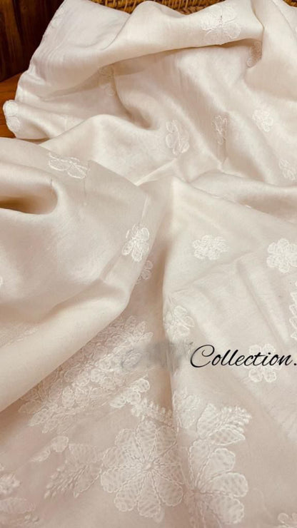Handwoven Chanderi Lucknowi saree