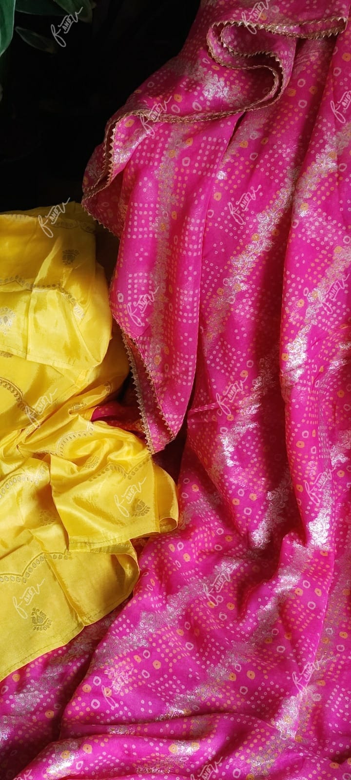 Bandhej lehariya chiffon saree