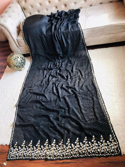 Black premium crepe embroidered saree