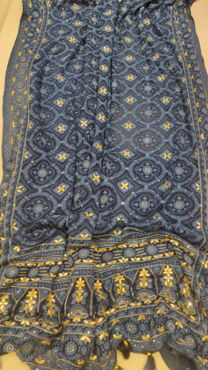 Reblia gorgette chikankari saree