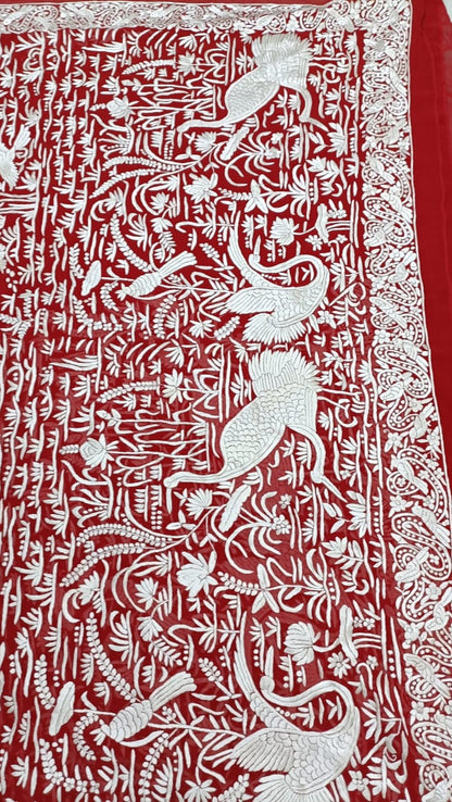 Red riding hood inspired Parsi saree