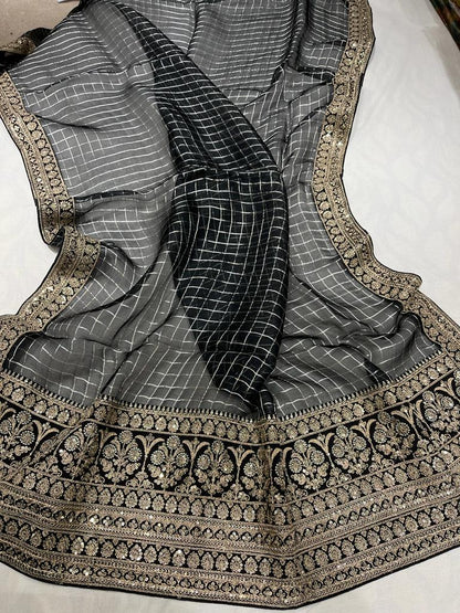 Check inspired organza saree