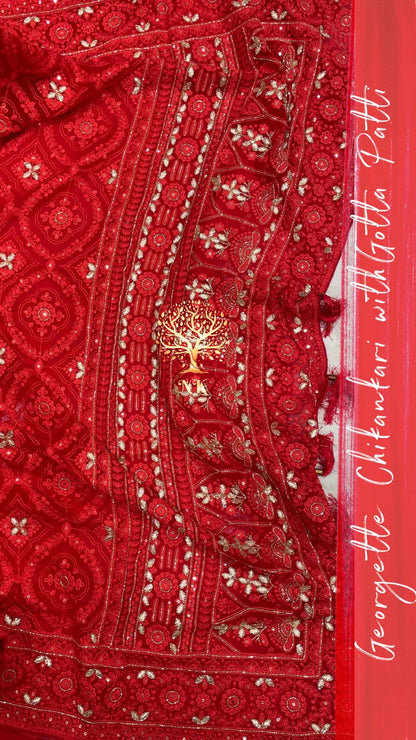 Monisha chikankari gorgette saree