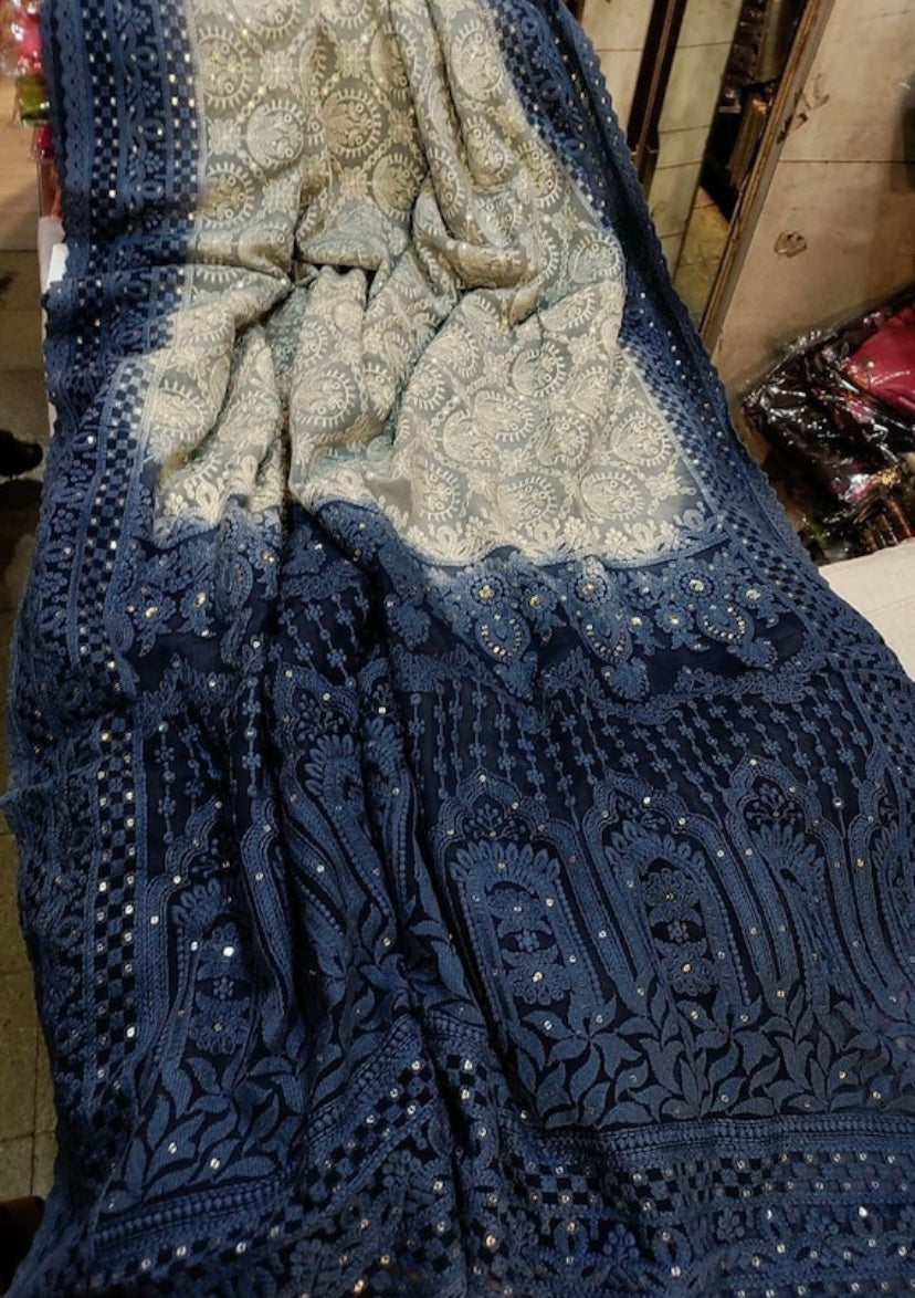 Beautiful dyed chikankari saree