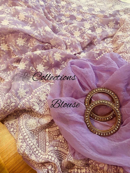 Lavender gorgette chikankari saree