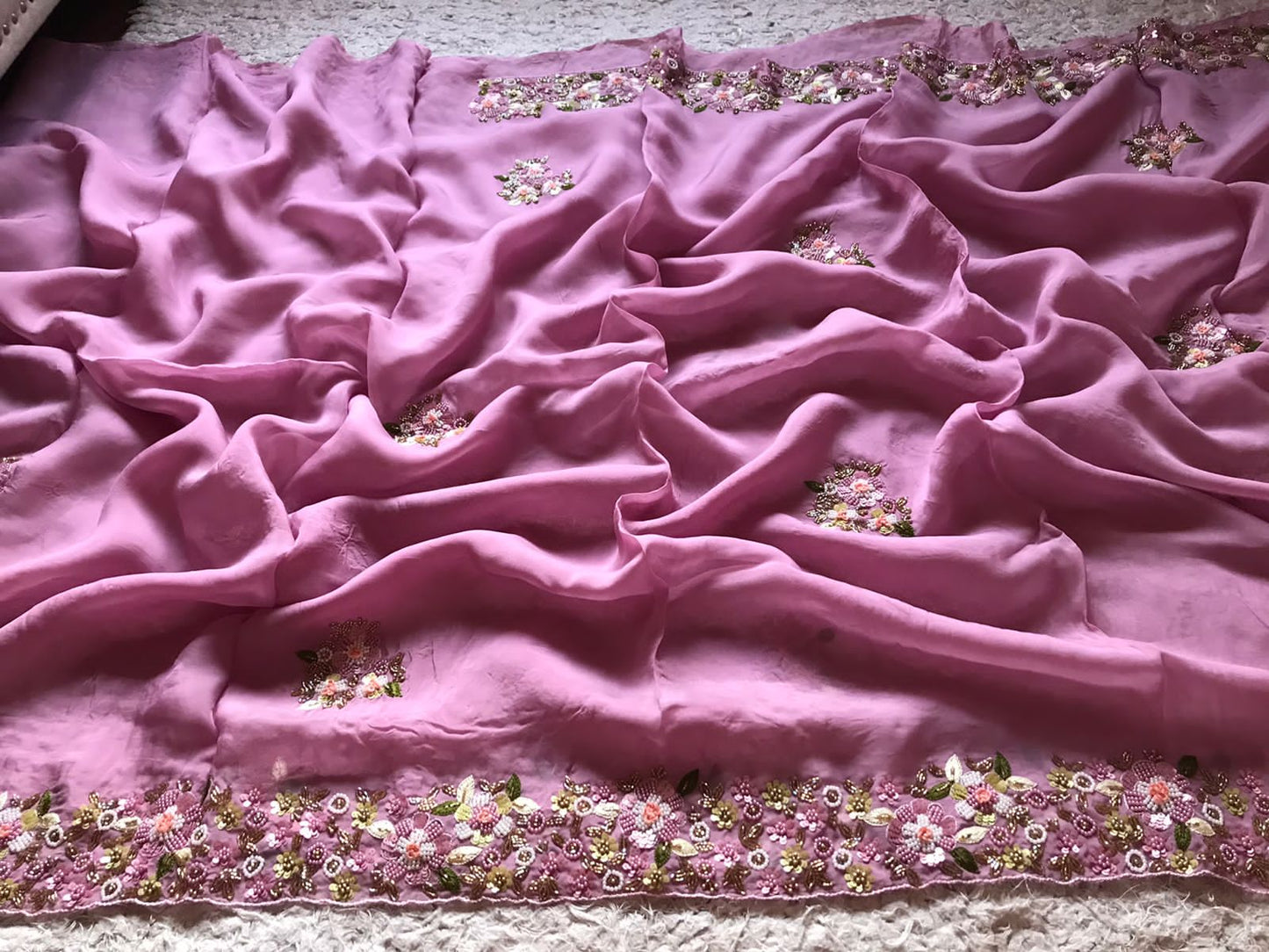 Premium pink organza silk saree