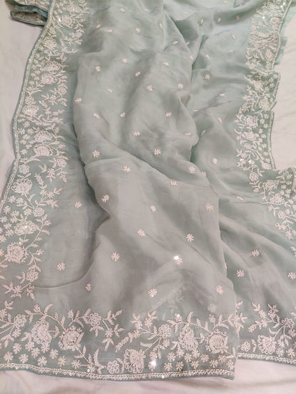 Madhavi zardosi organza saree