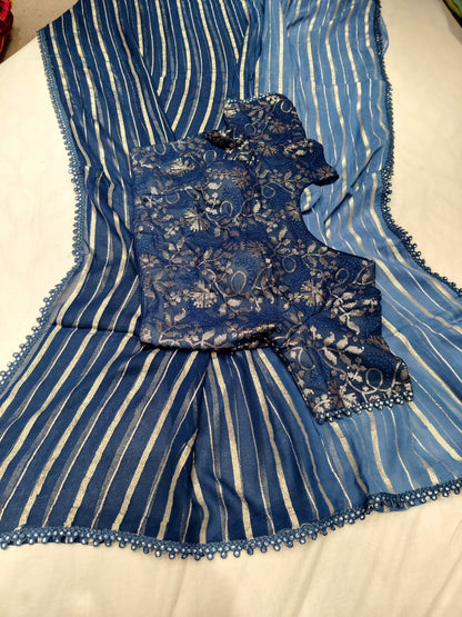 Shaded striped organza saree