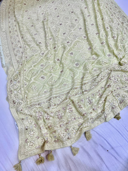 Naina chikankari gorgette saree