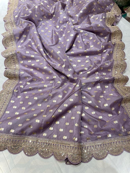Scalloped weaving organza saree