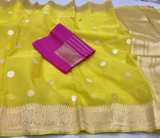 Yellow handloom kora saree