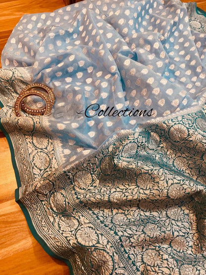 Noshina khaddi gorgette saree Indian wedding saree blouse