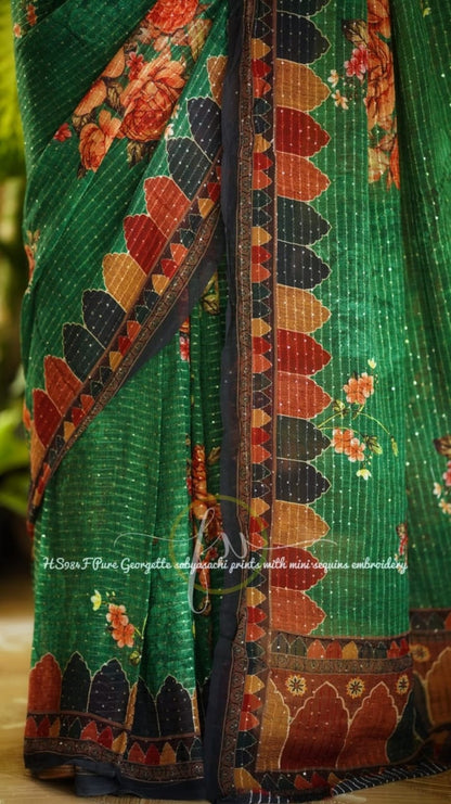 Gulmohar gorgette sequins saree