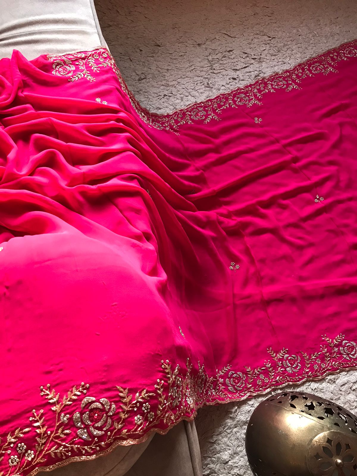 Feather rose zardosi premium saree