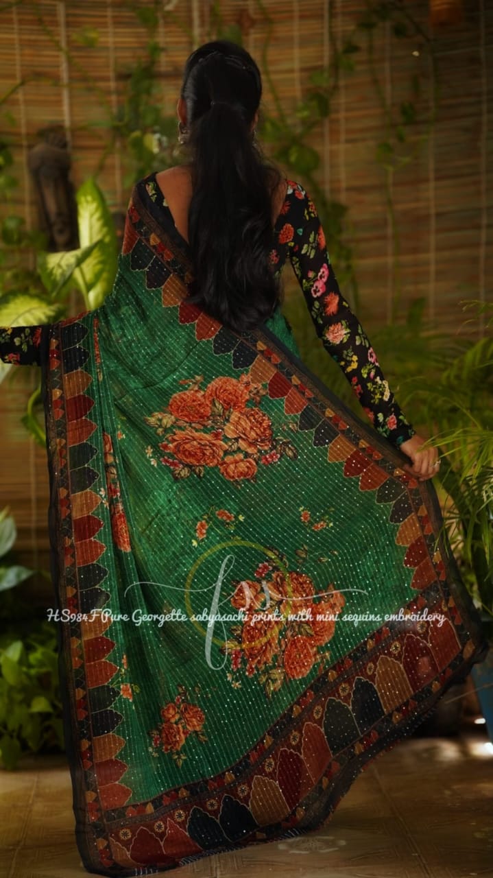 Gulmohar gorgette sequins saree