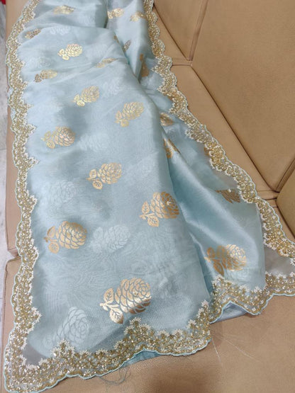 Organza foiled partywear saree