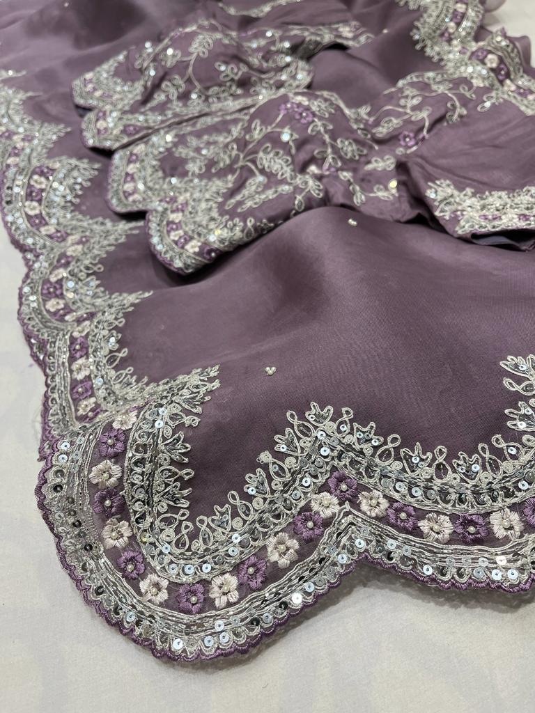 Sequence organza embroidery saree
