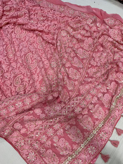 Albeli chikankari gorgette saree