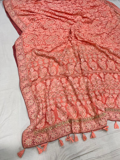 Yashvi chikankari gottapatti saree Indian saree wedding sari blouse
