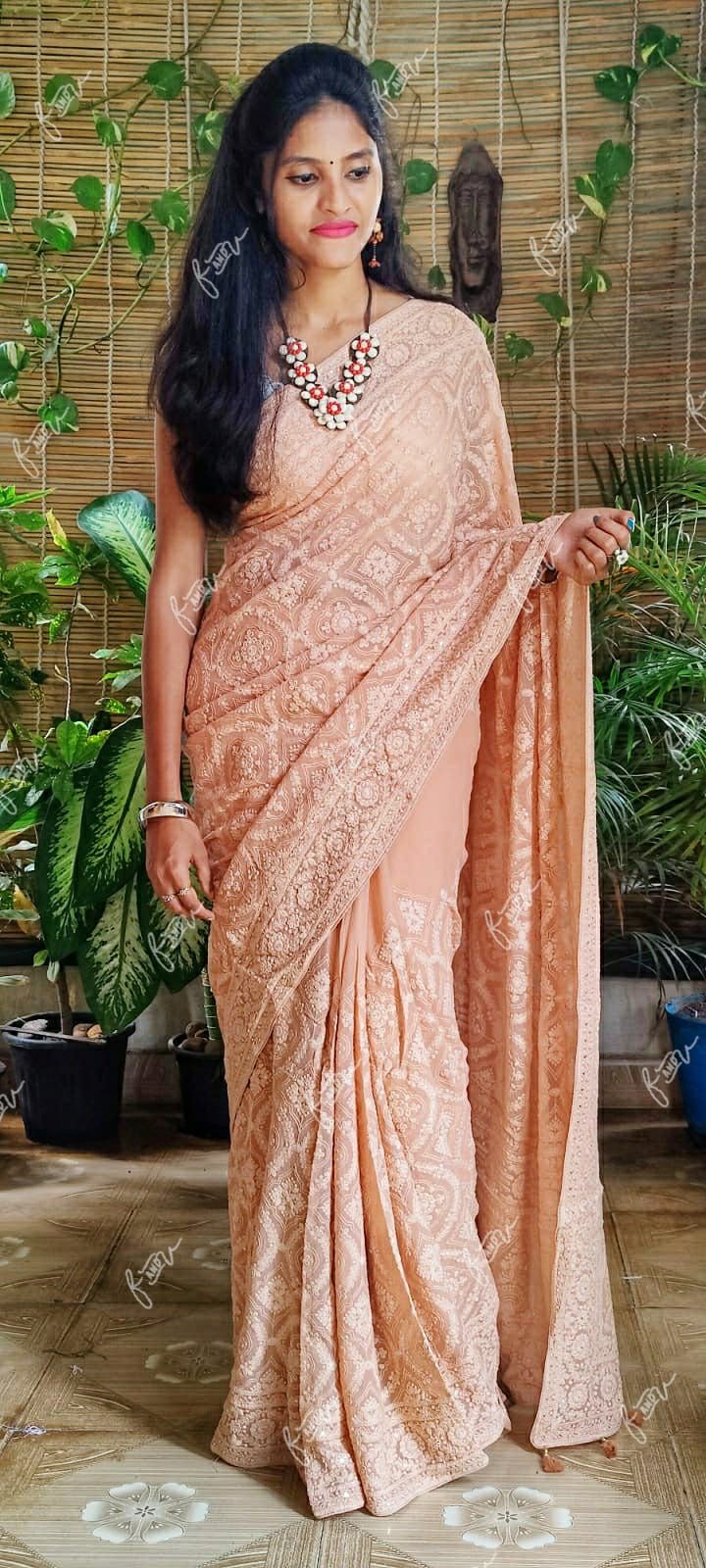 NoorJahan Chikankari saree Gorgette Sarees Indian sari