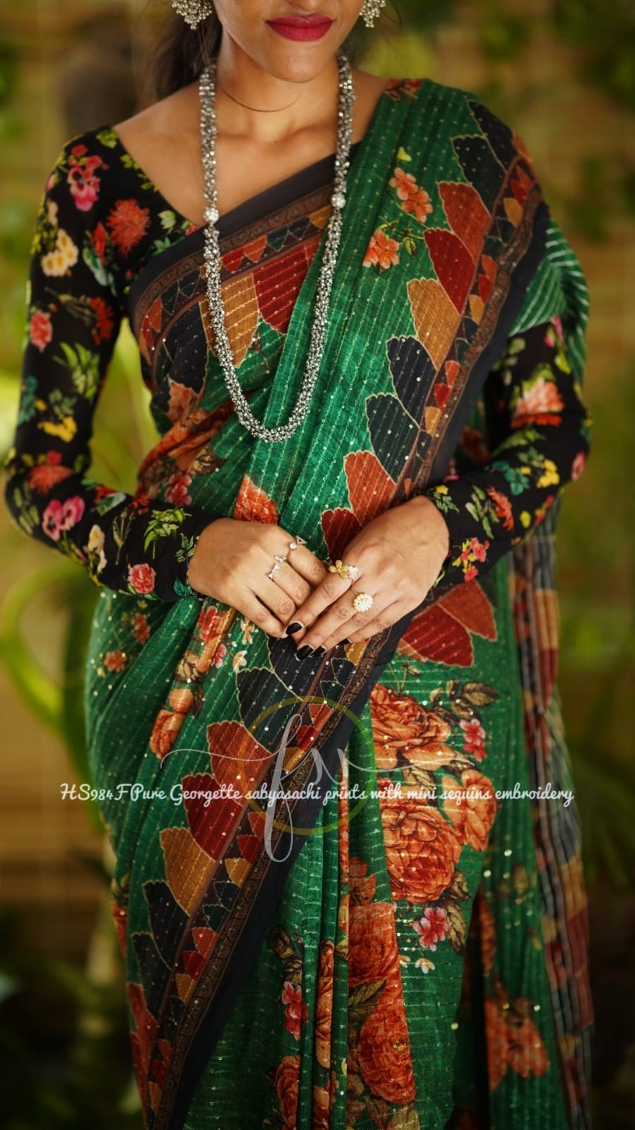 Gulmohar gorgette sequins saree