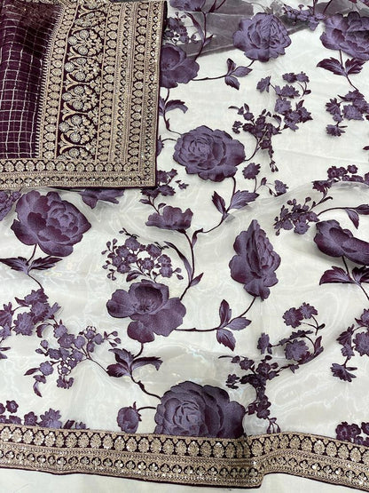 Check inspired organza saree