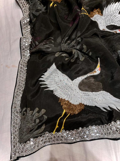 Bird inspired crepe saree