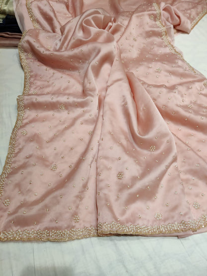 Pearl organza saree partywear saree woke sari blouse