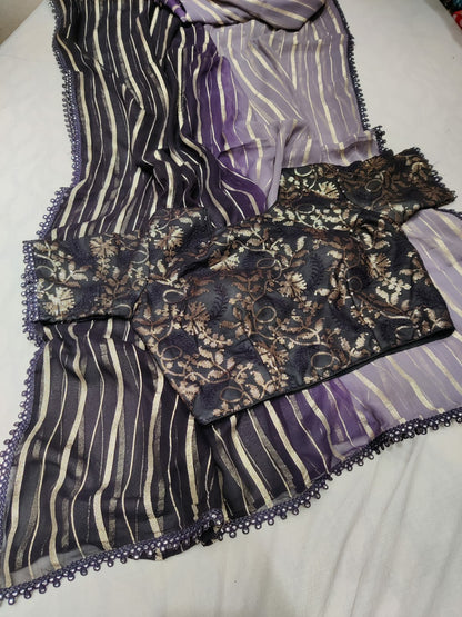 Shaded striped organza saree