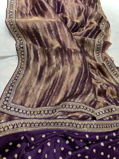 Pavi tissue organza zari saree