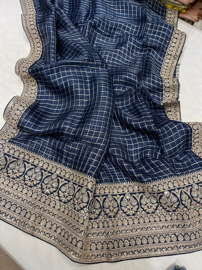 Check inspired organza saree