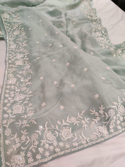 Madhavi zardosi organza saree