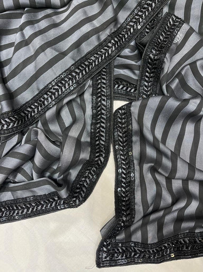 Striped sexy zardosi gorgette saree
