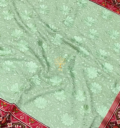 Chikankari patola mint gorgette saree