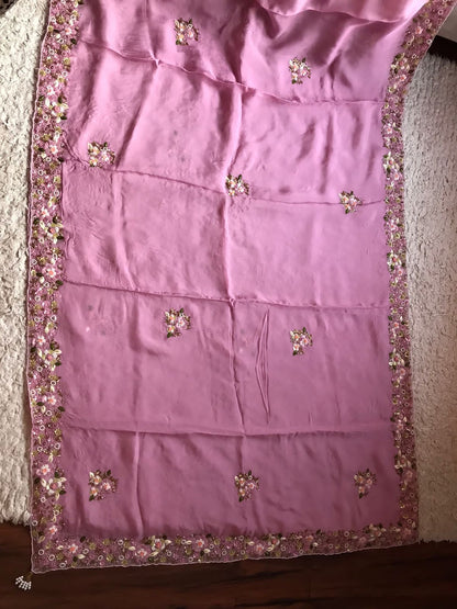 Premium pink organza silk saree