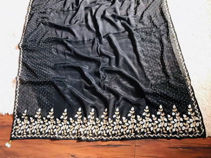 Black premium crepe embroidered saree