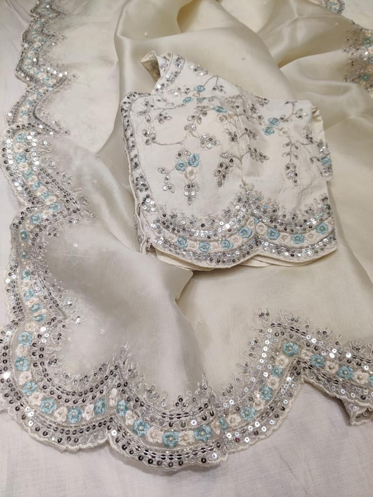Sequence organza embroidery saree
