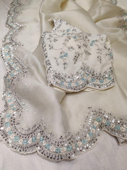 Sequence organza embroidery saree