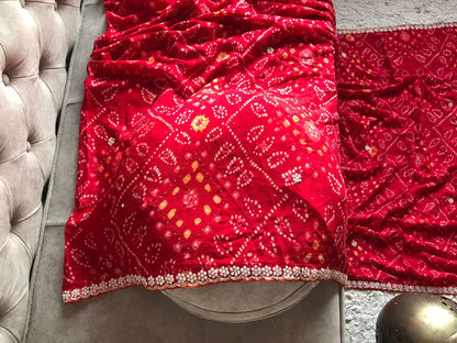 Roza bridal red bandhej saree