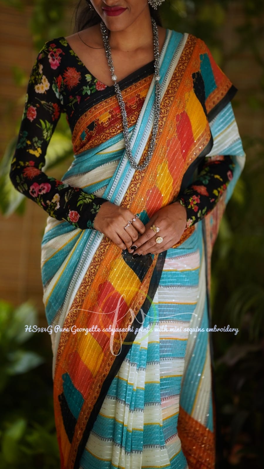 Gulmohar gorgette sequins saree