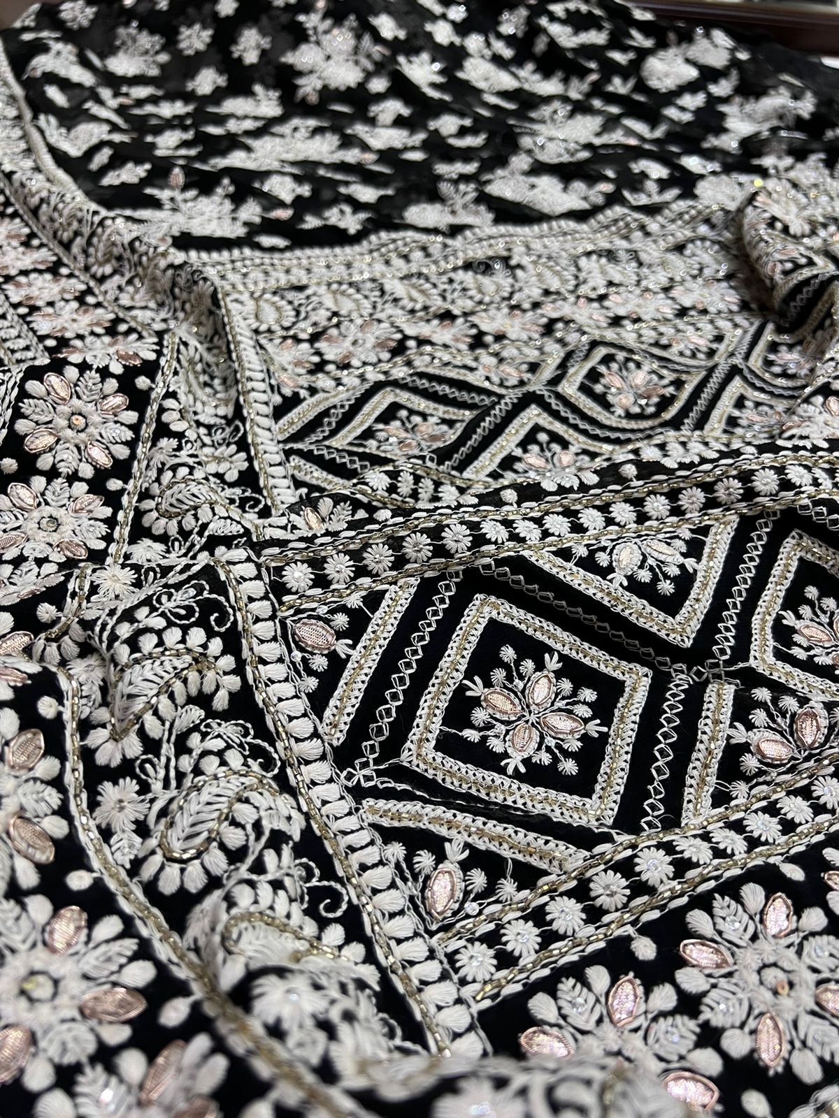 Black white inspired chikankari saree