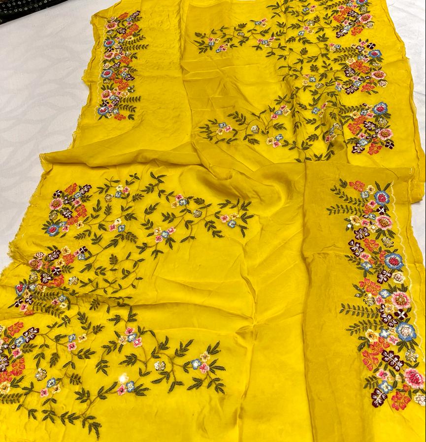 Tulip embroidery organza saree