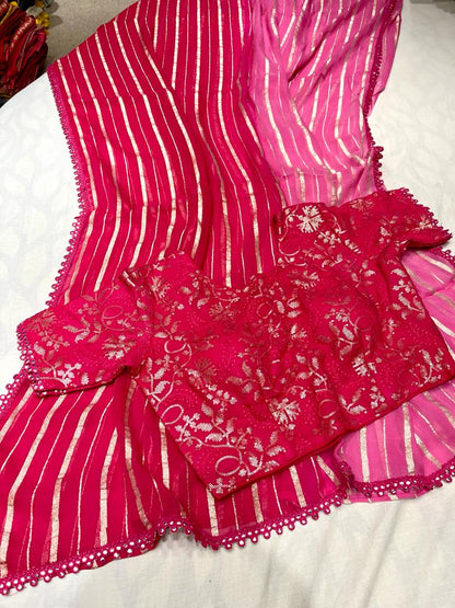 Shaded striped organza saree