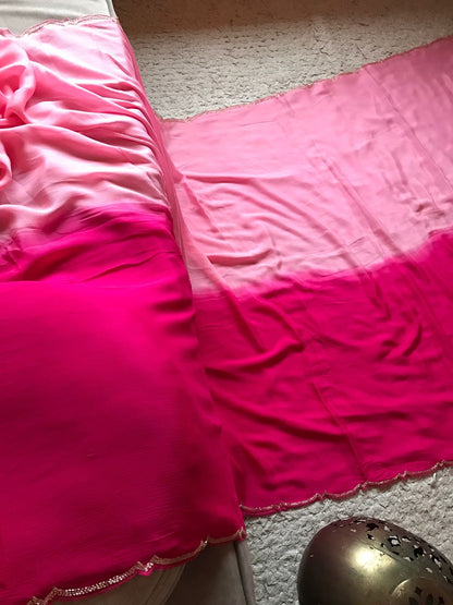 Shaded pink crepe saree
