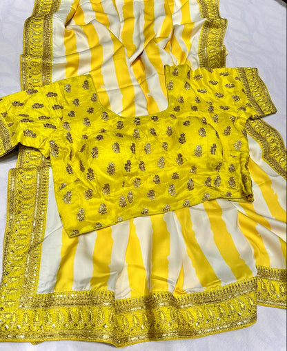 Satin striped zardosi saree