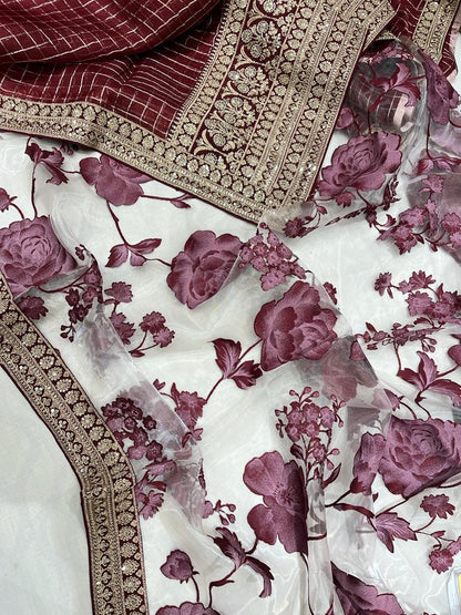 Check inspired organza saree