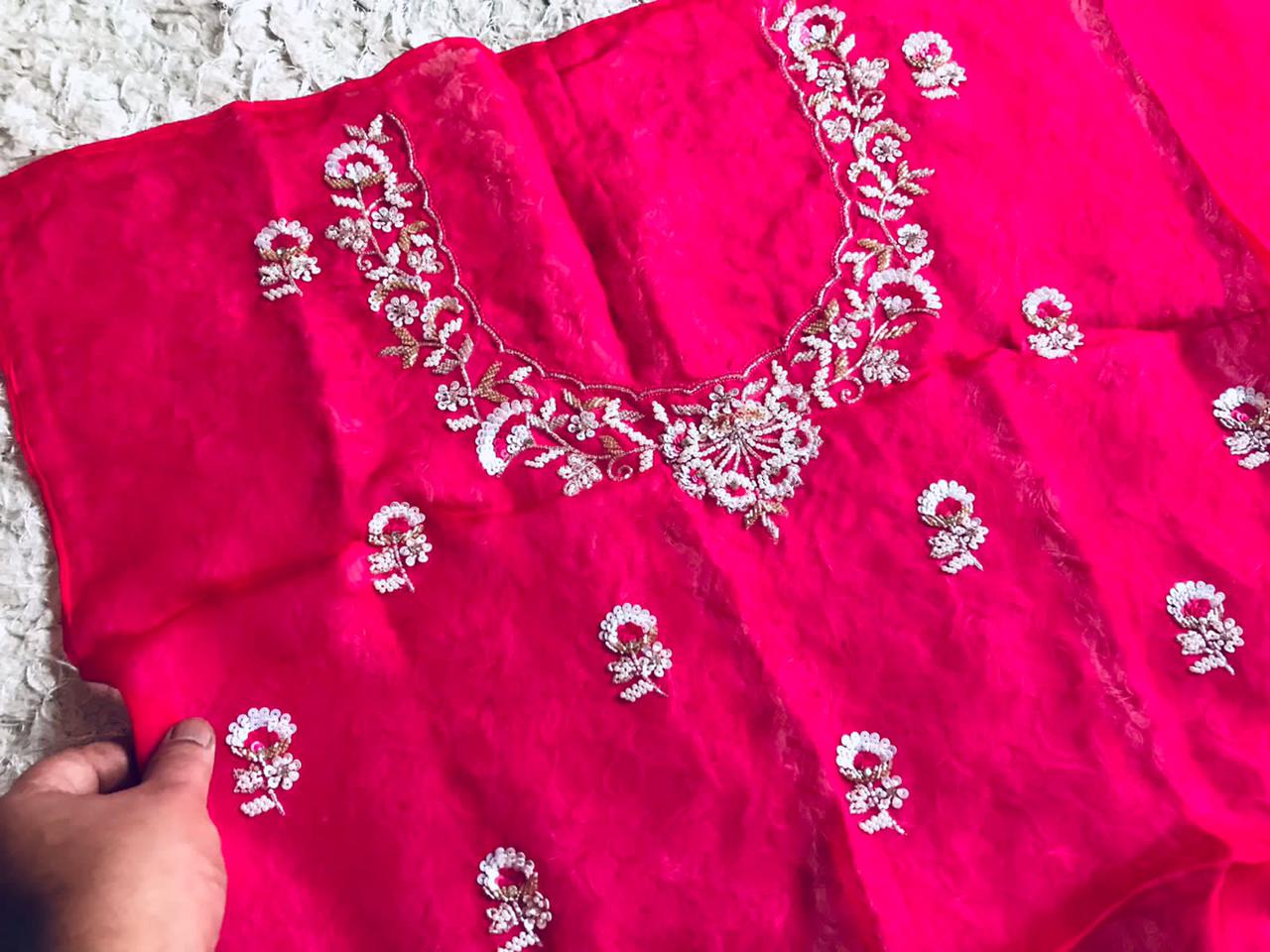 Hot pink organza saree