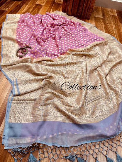 Pink handwoven Banarsi saree