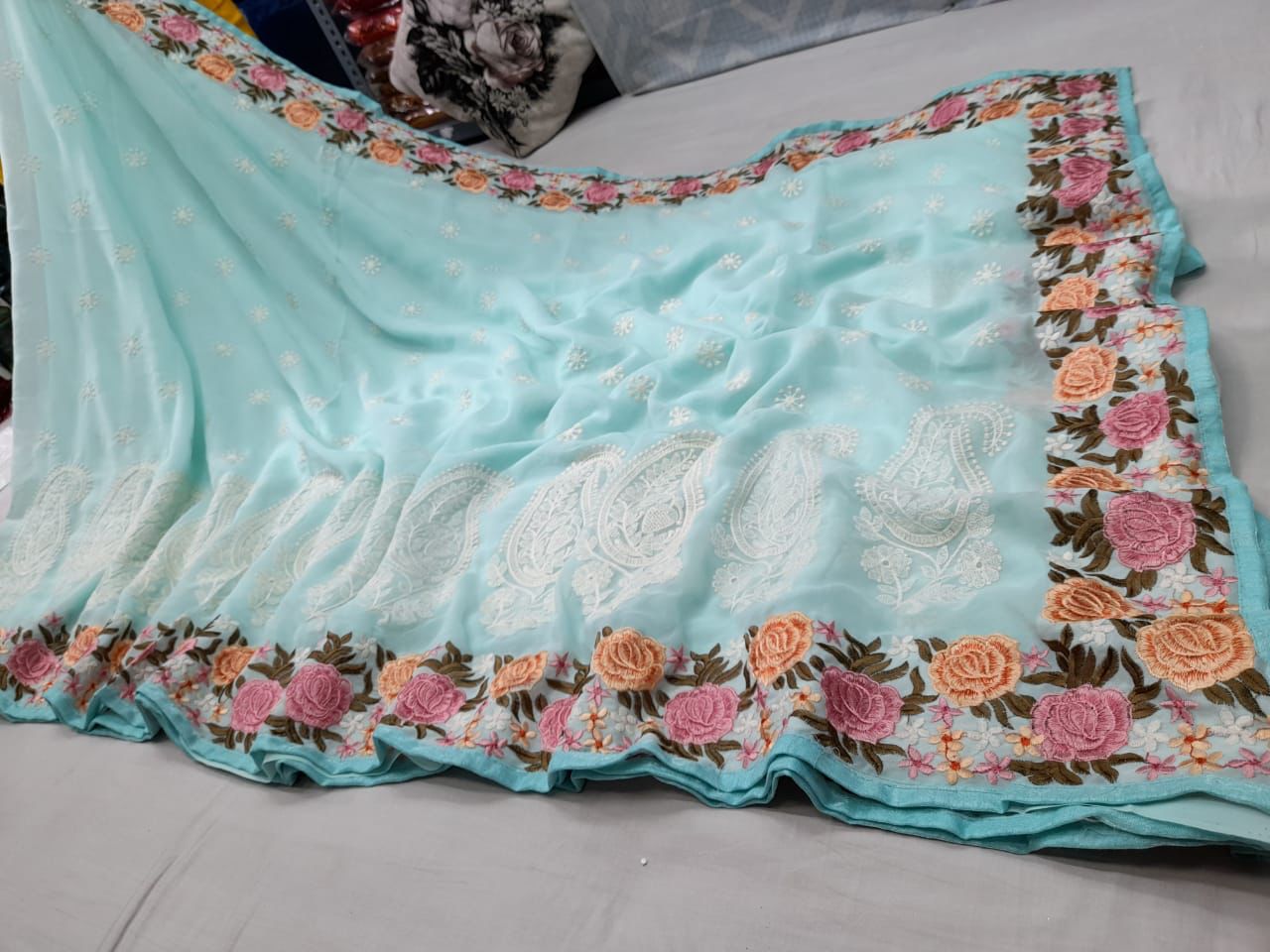 Pastel traditional gorgette saree